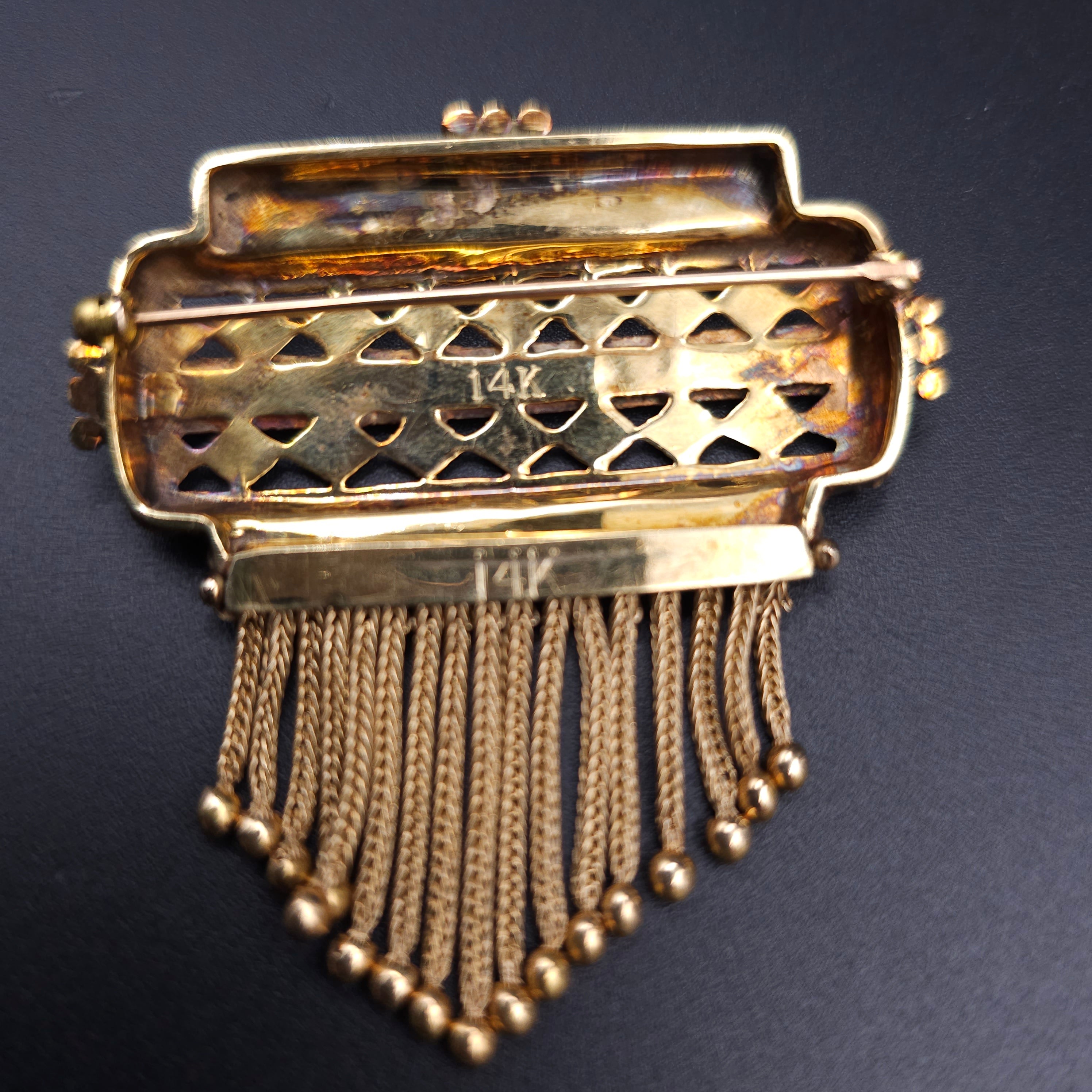 14k Vintage enamel and pearl brooch