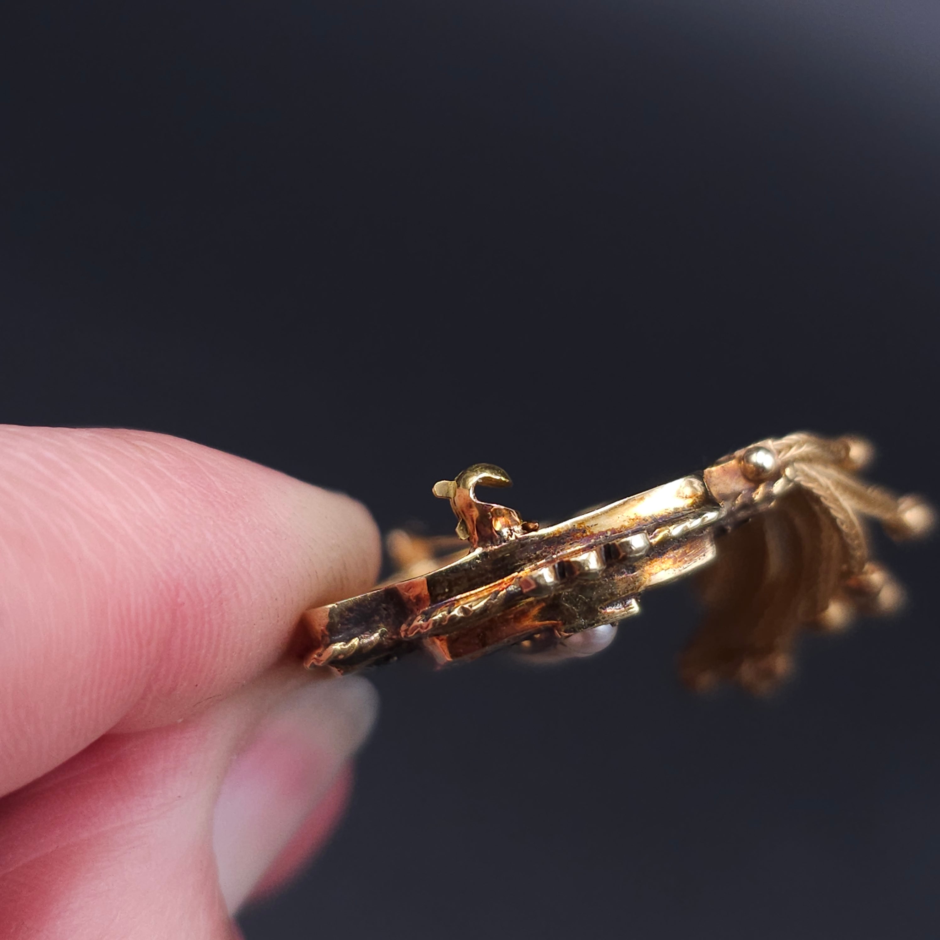 14k Vintage enamel and pearl brooch