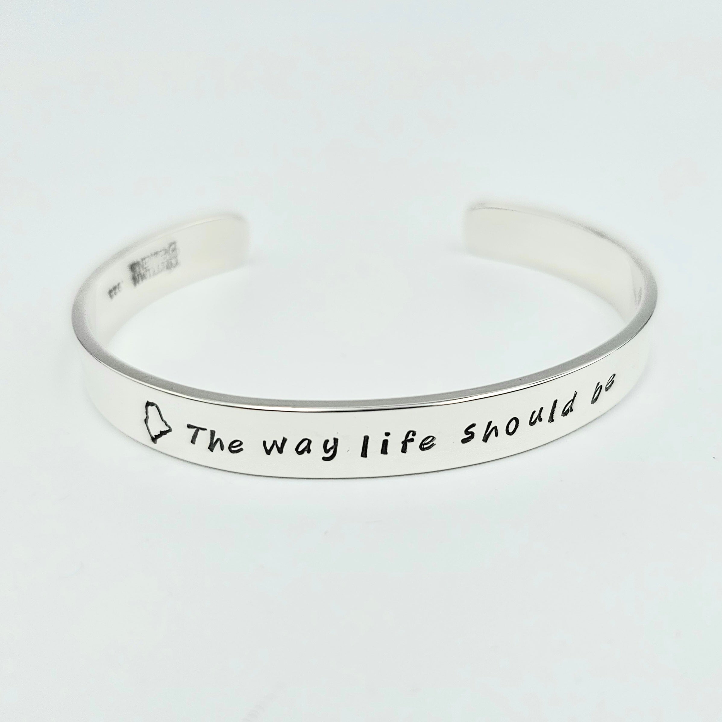 Maine, the way life should be sterling silver cuff bracelet