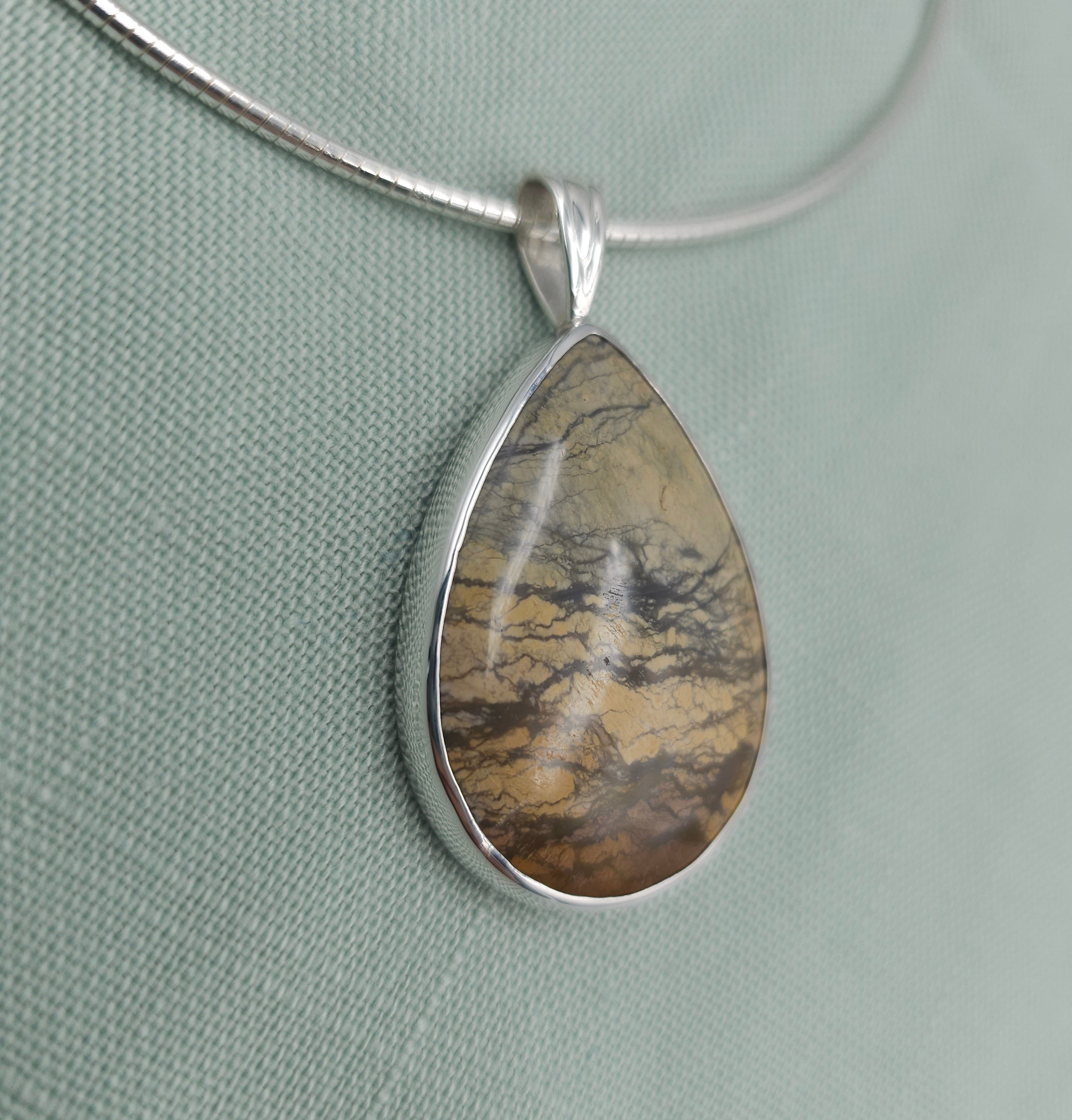 Large Jasper teardrop sterling silver necklace