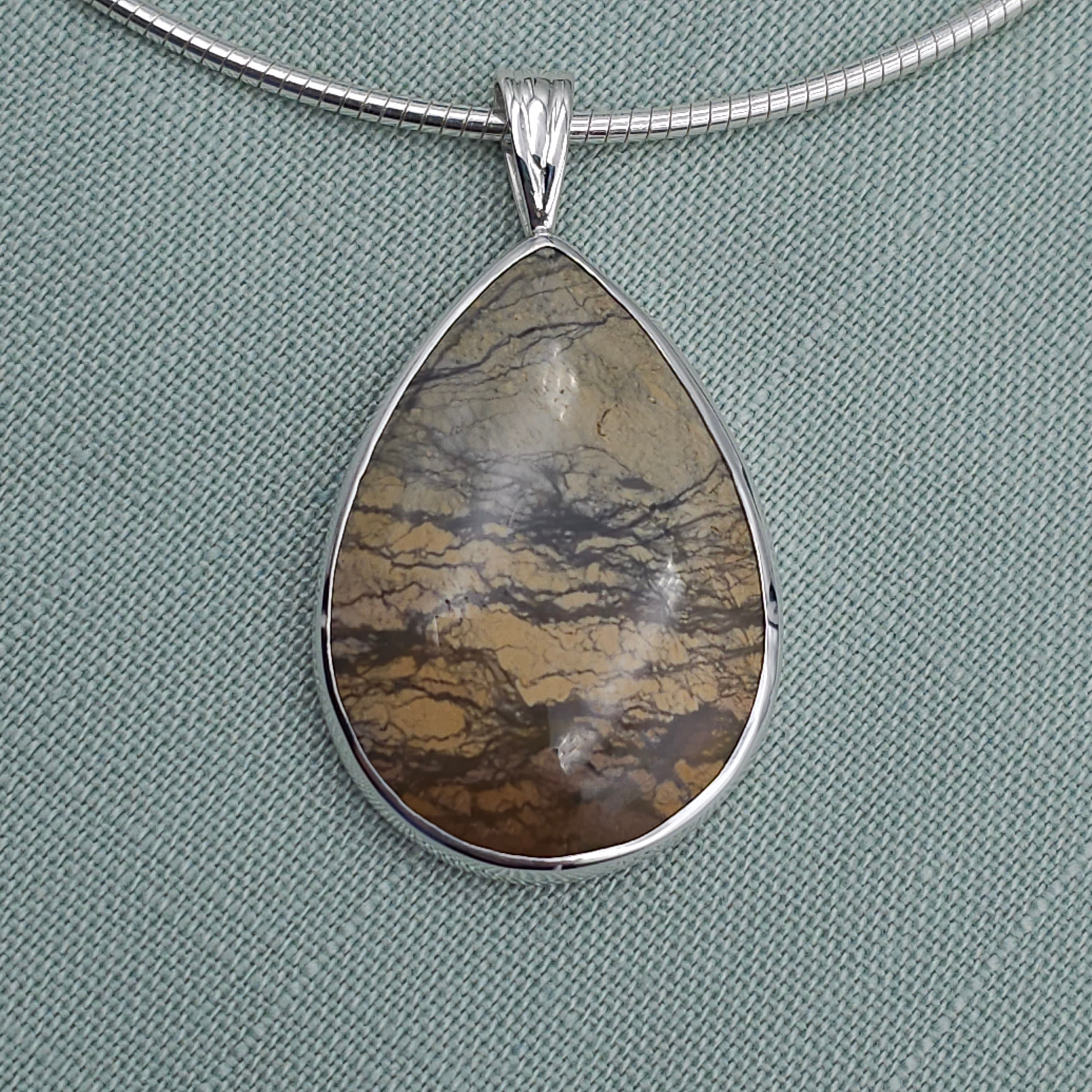Large Jasper teardrop sterling silver necklace