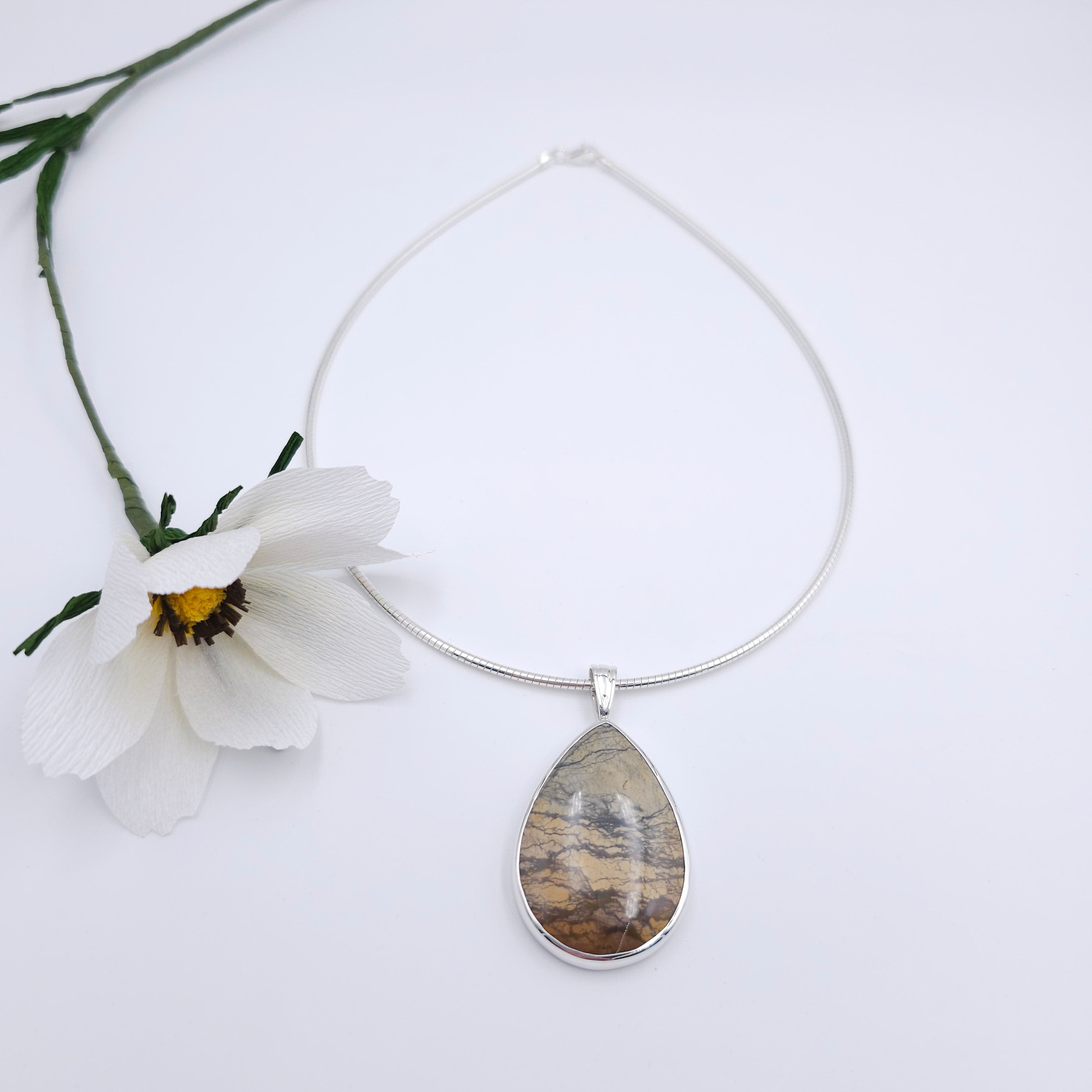 Large Jasper teardrop sterling silver necklace