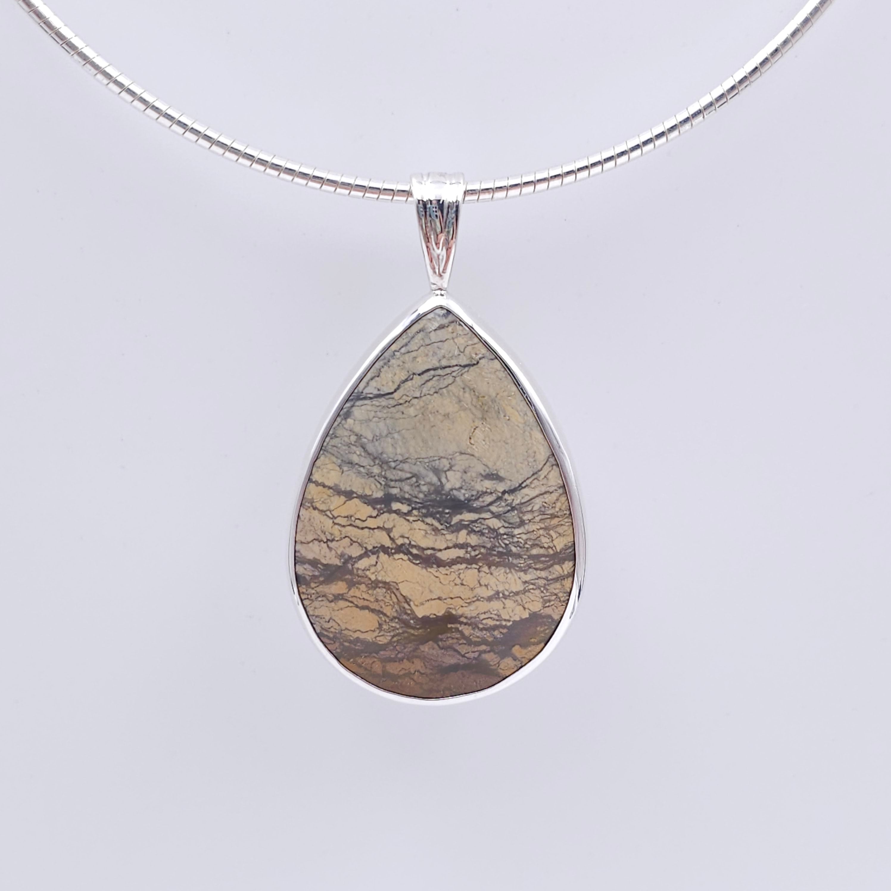 Large Jasper teardrop sterling silver necklace