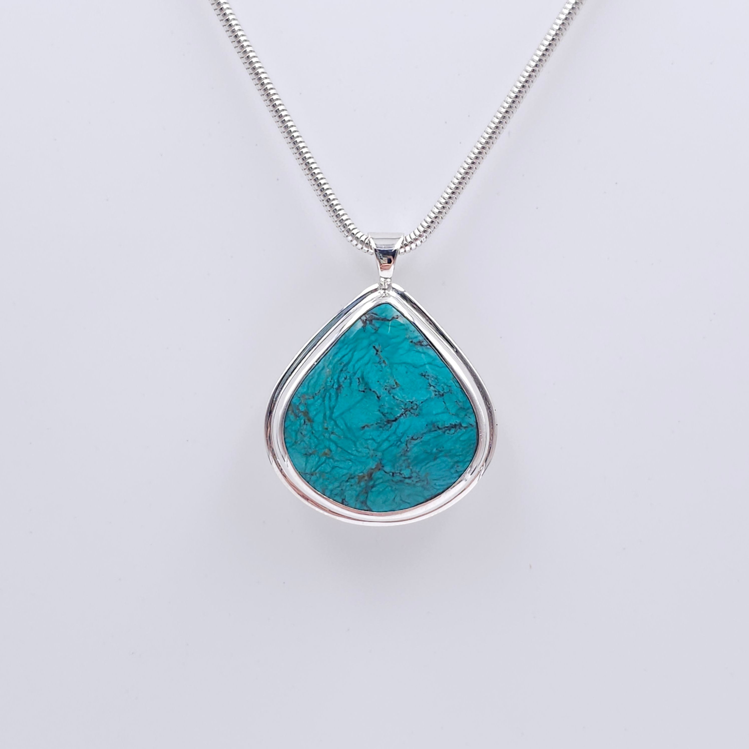 Turquoise teardrop sterling silver necklace