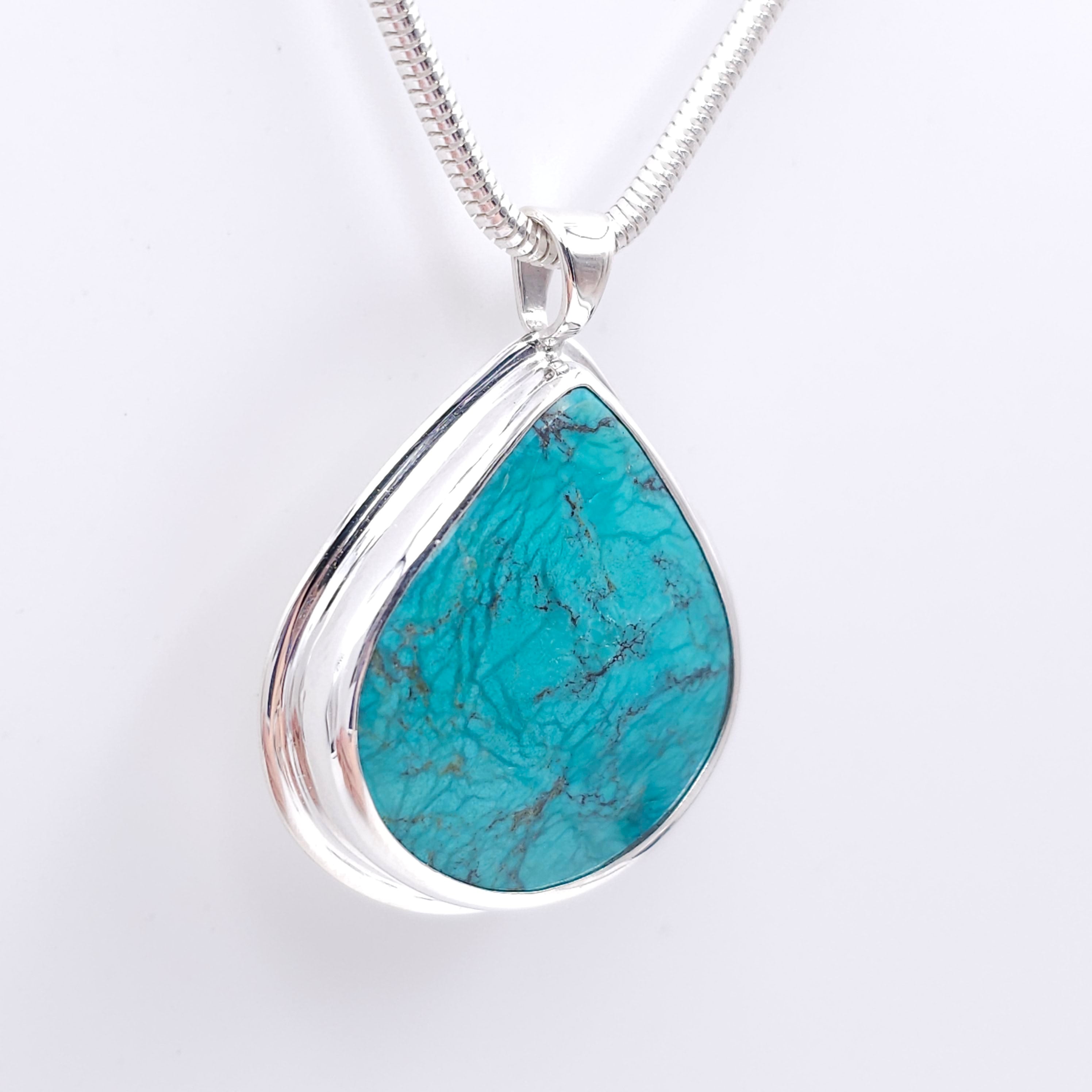 Turquoise teardrop sterling silver necklace