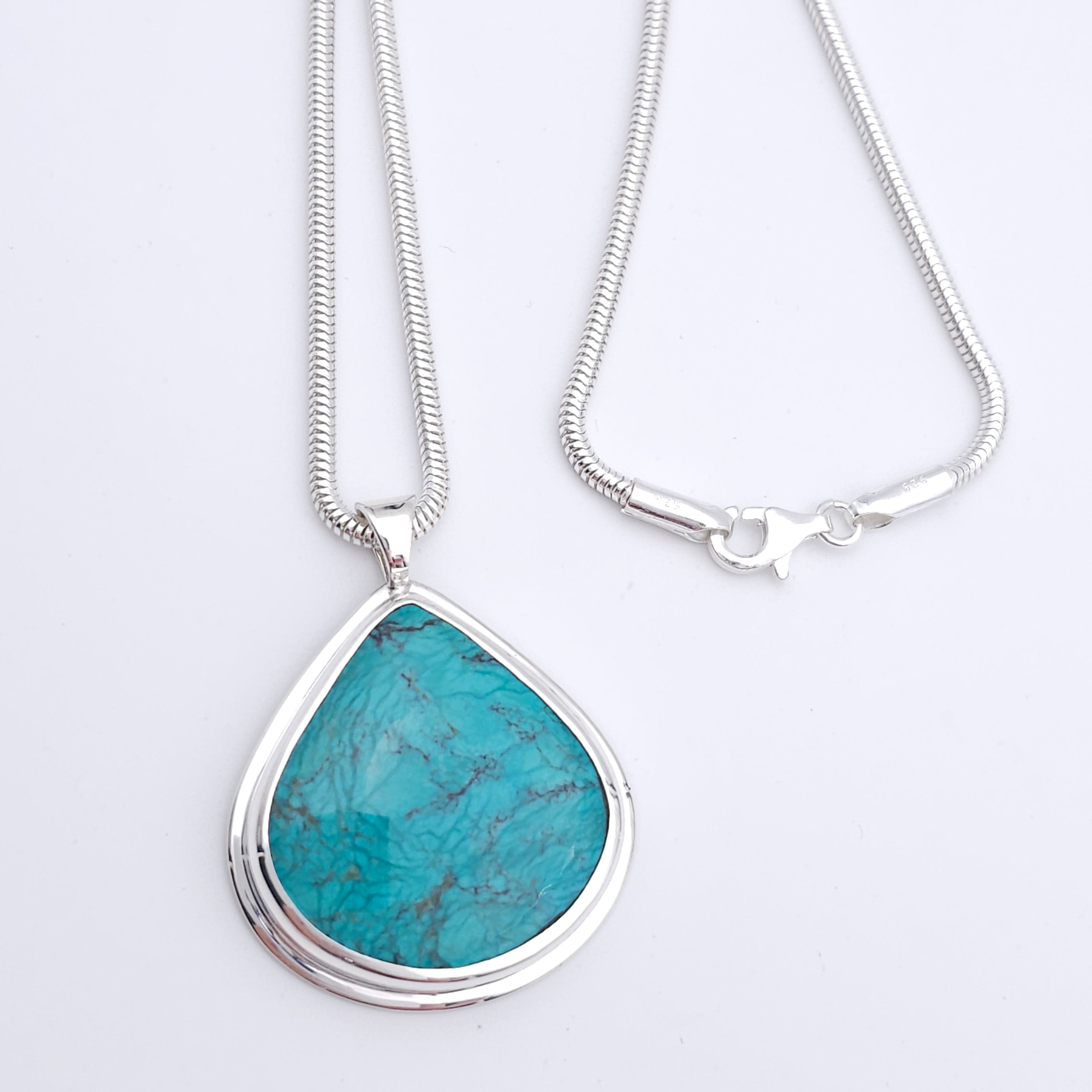 Turquoise teardrop sterling silver necklace