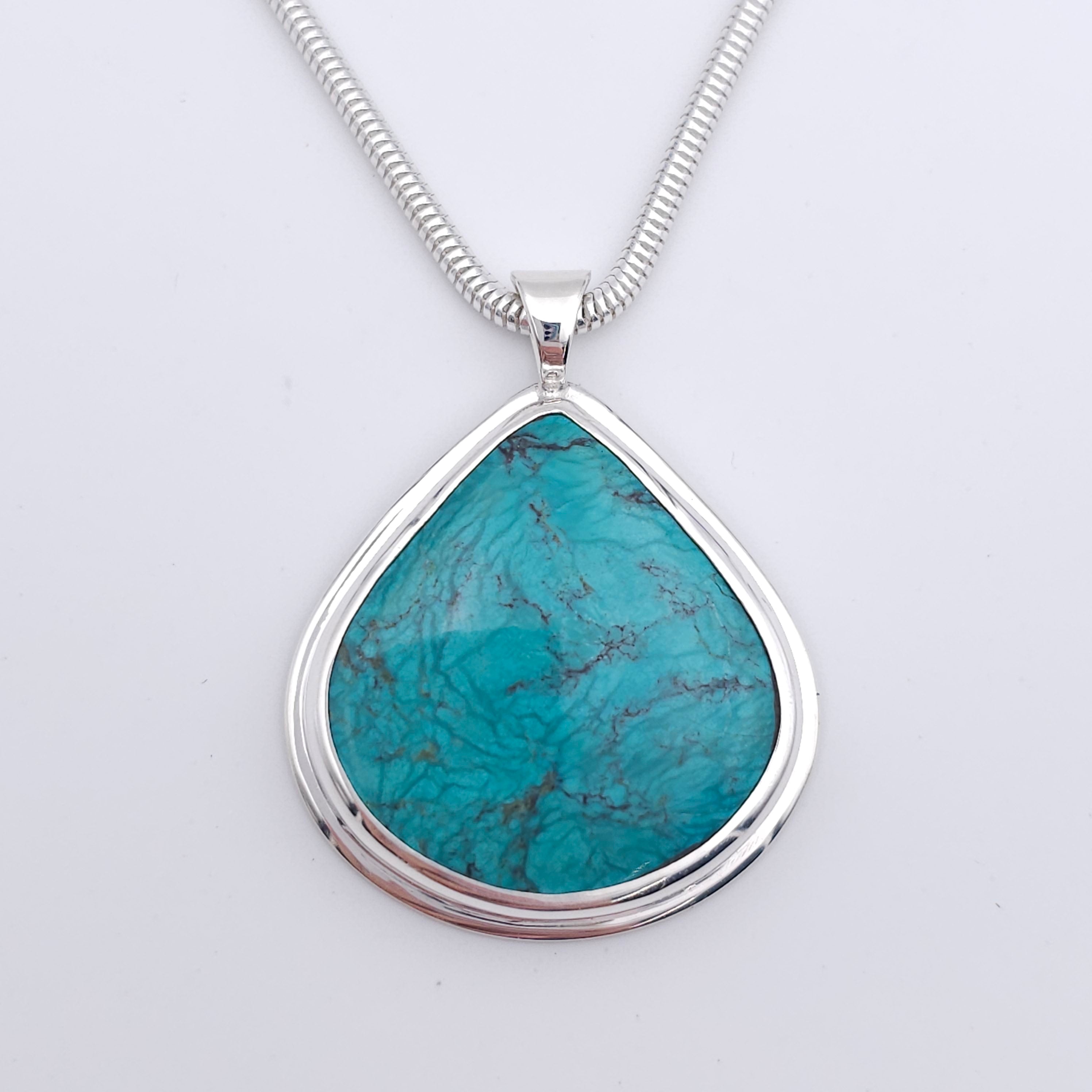 Turquoise teardrop sterling silver necklace