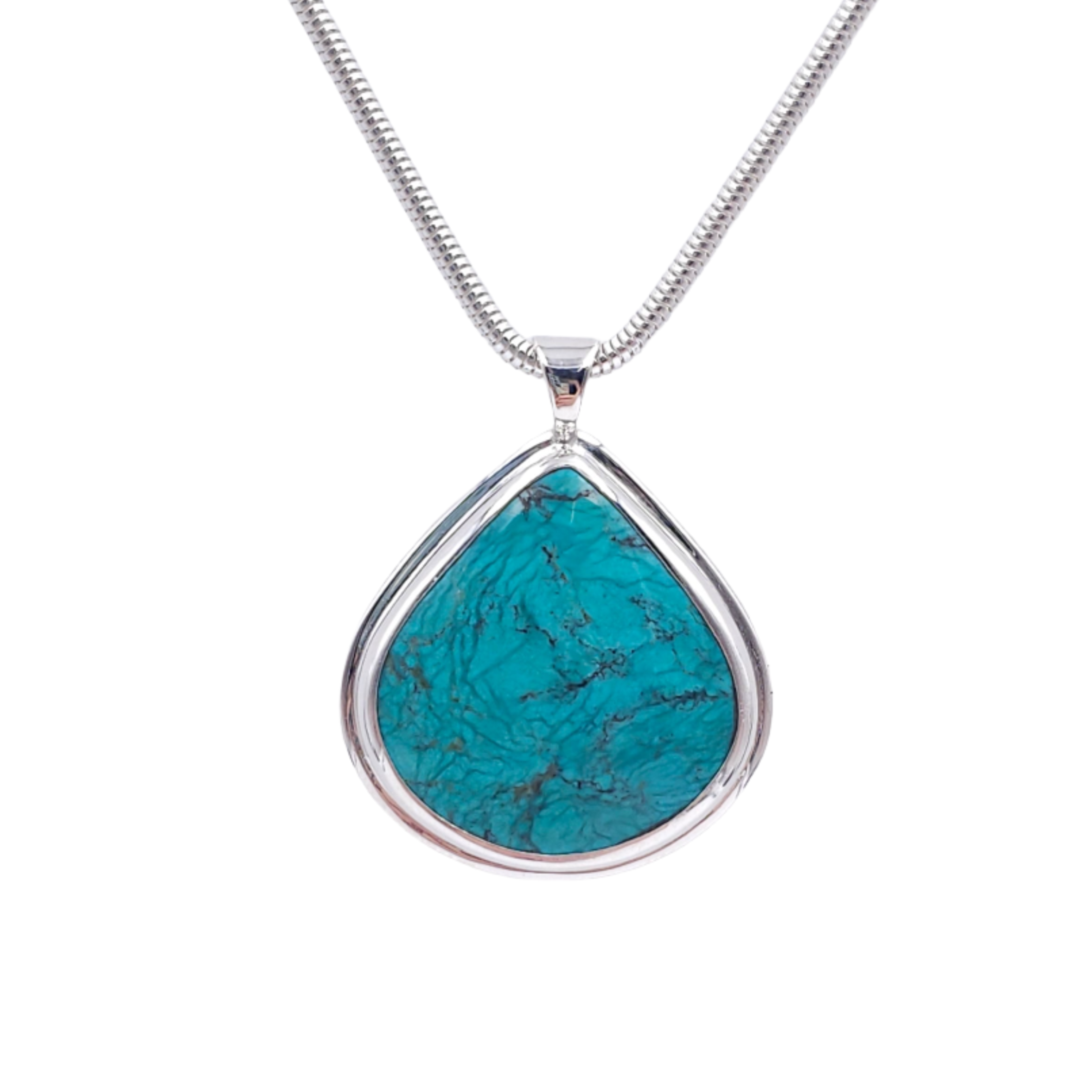 Turquoise teardrop sterling silver necklace
