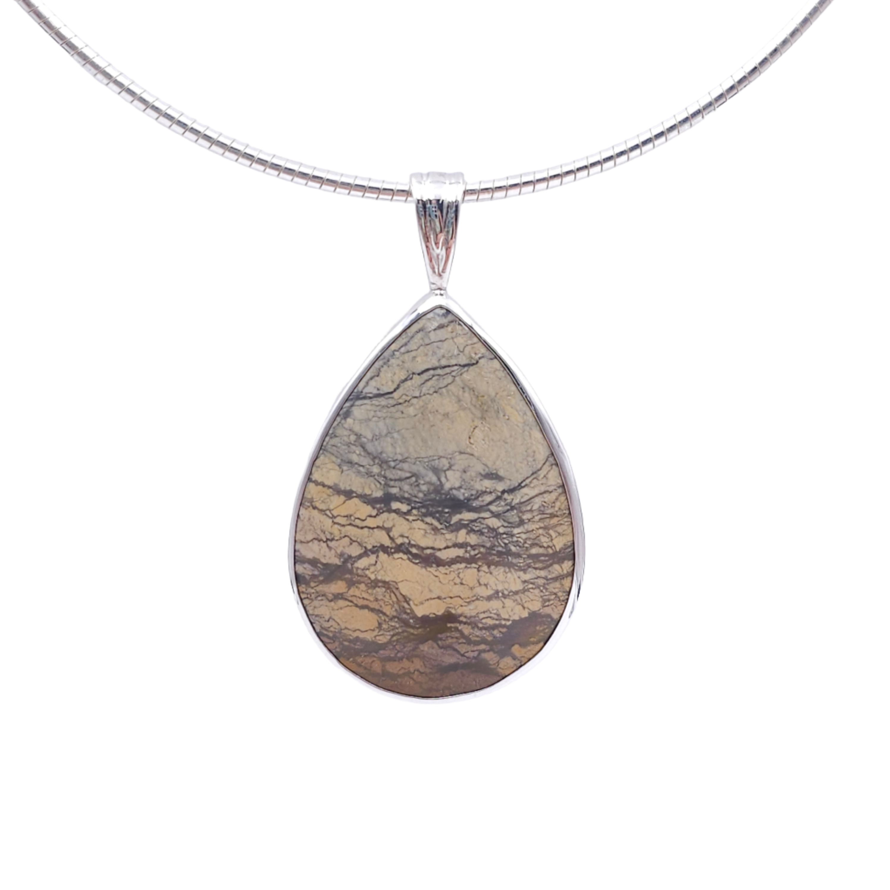 Large Jasper teardrop sterling silver necklace