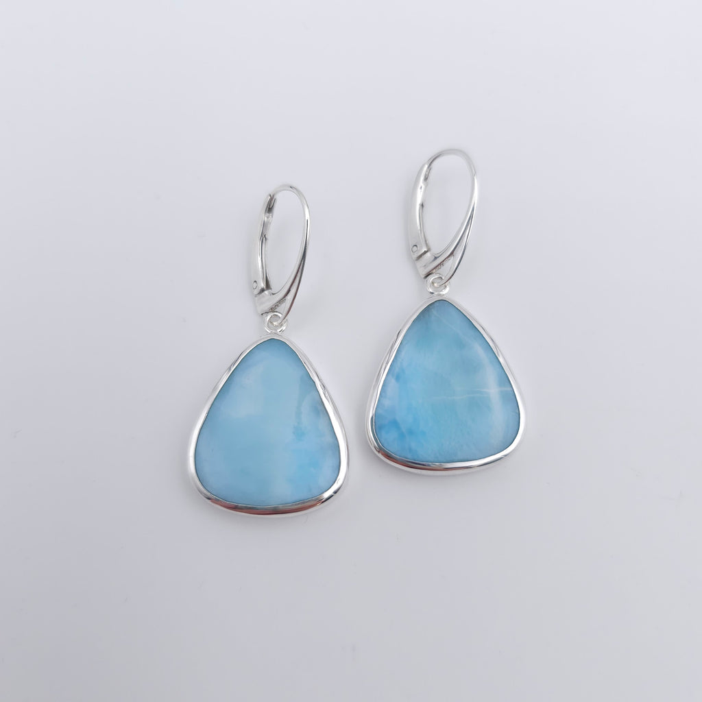 Bezel set Larimar sterling silver earrings