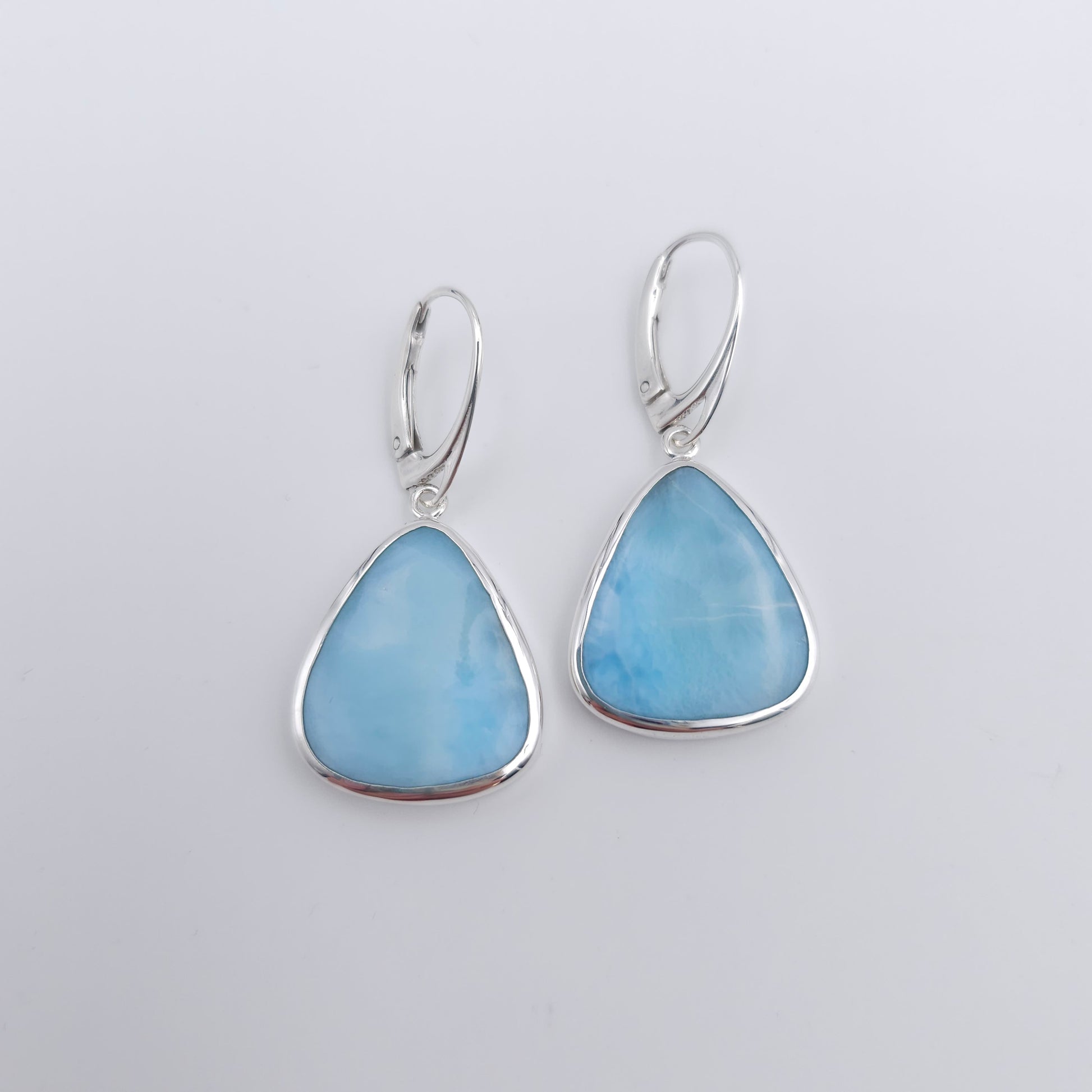 Bezel set Larimar sterling silver earrings