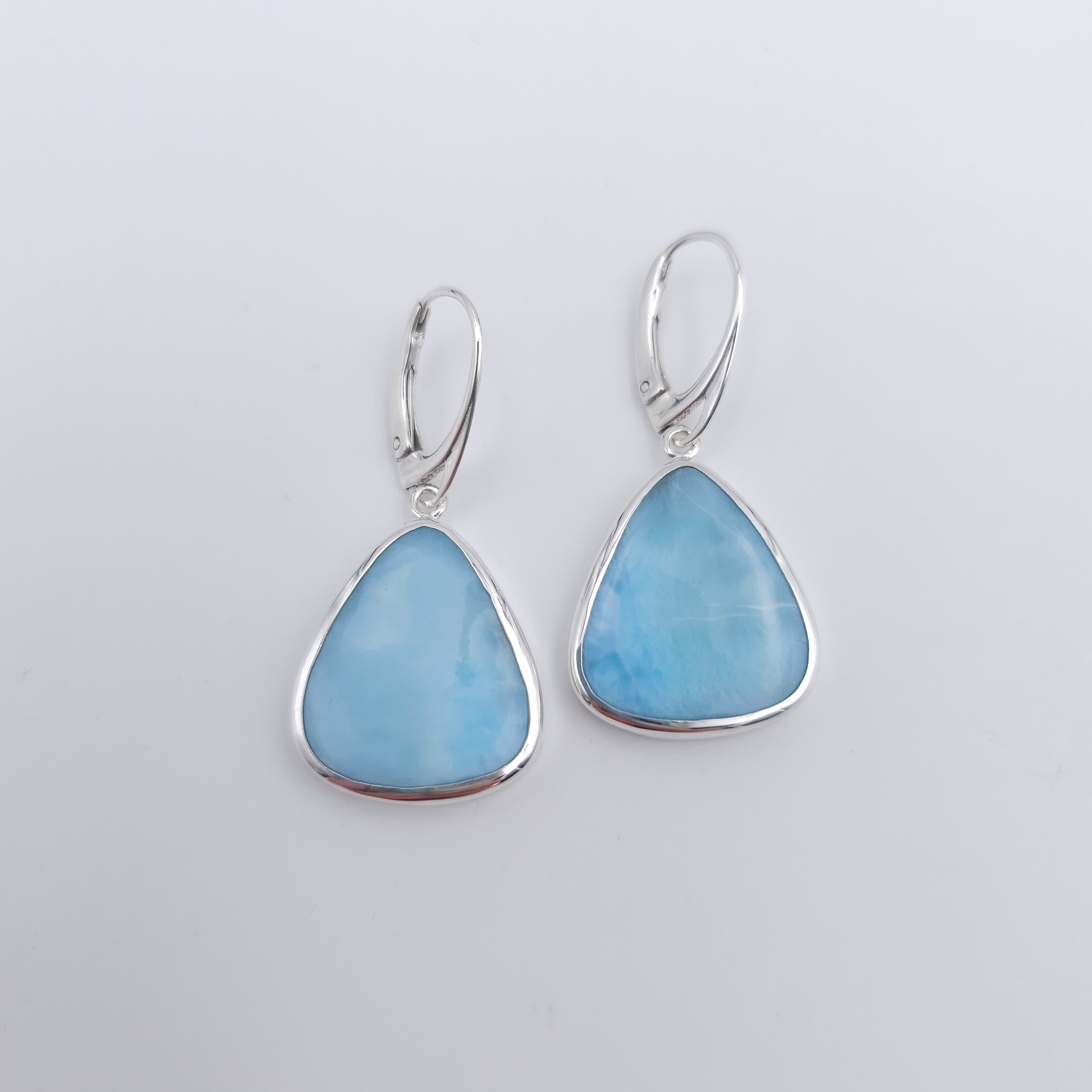 Bezel set Larimar sterling silver earrings