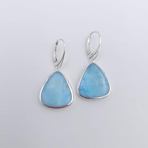 Bezel set Larimar sterling silver earrings