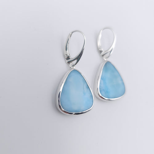 Bezel set Larimar sterling silver earrings