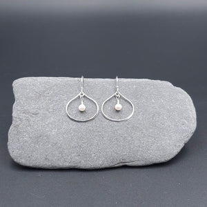 Wide teardrop sterling silver earrings with fresh water pearls