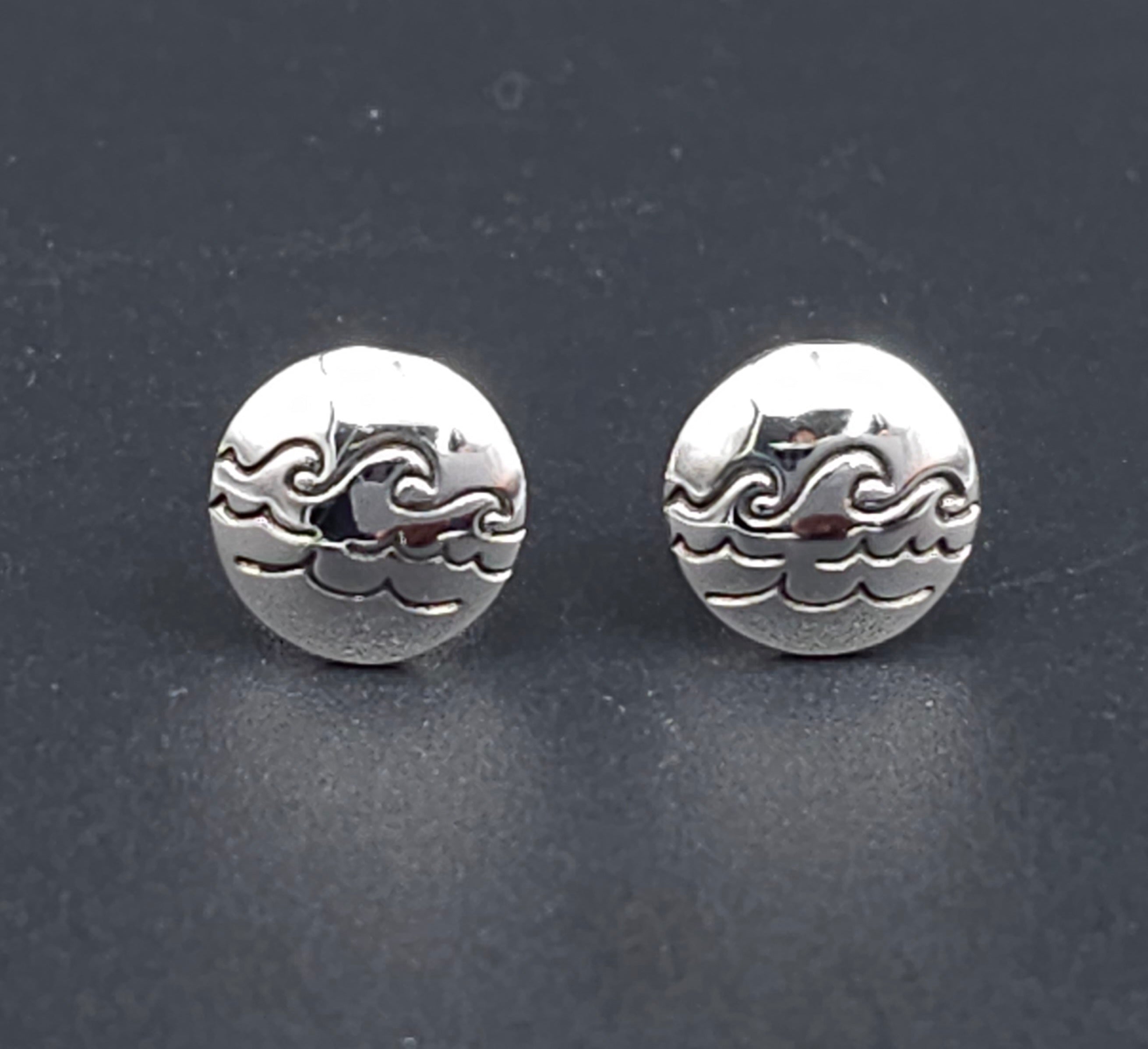 Waves sterling silver post earrings