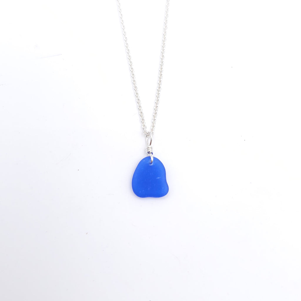 Tiny genuine blue sea glass necklace