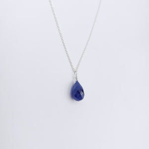 Blue sapphire teardrop briolette necklace sterling silver