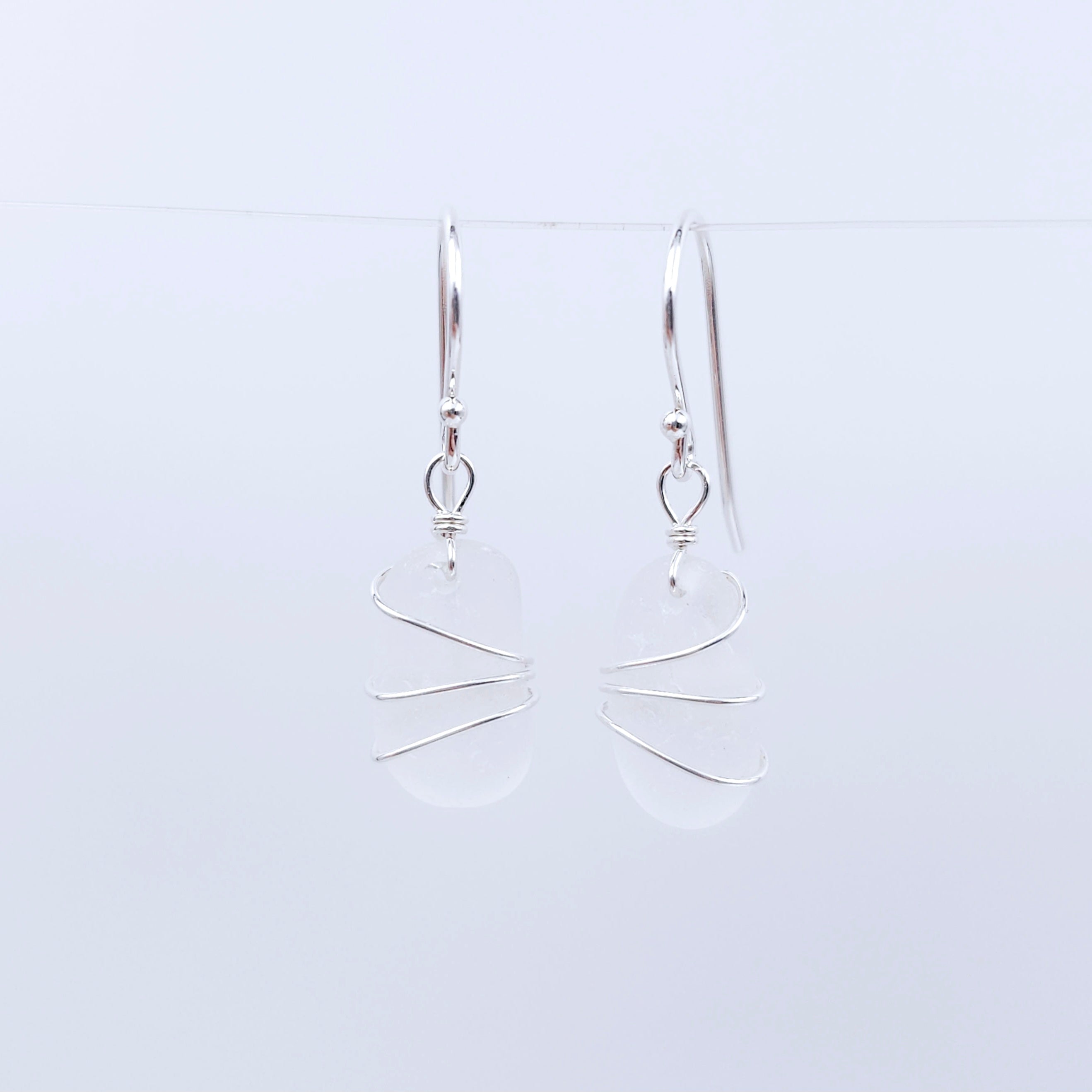 Genuine white sea glass wire wrapped earrings