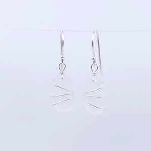 Genuine white sea glass wire wrapped earrings