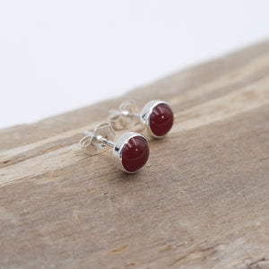 Carnelian bezel set post earrings in sterling silver