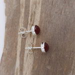 Carnelian bezel set post earrings in sterling silver