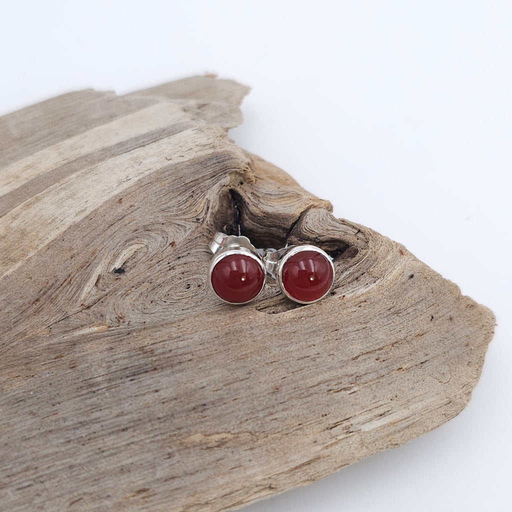 Carnelian bezel set post earrings in sterling silver