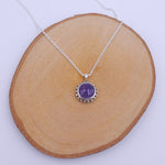 silver bezel set amethyst necklace