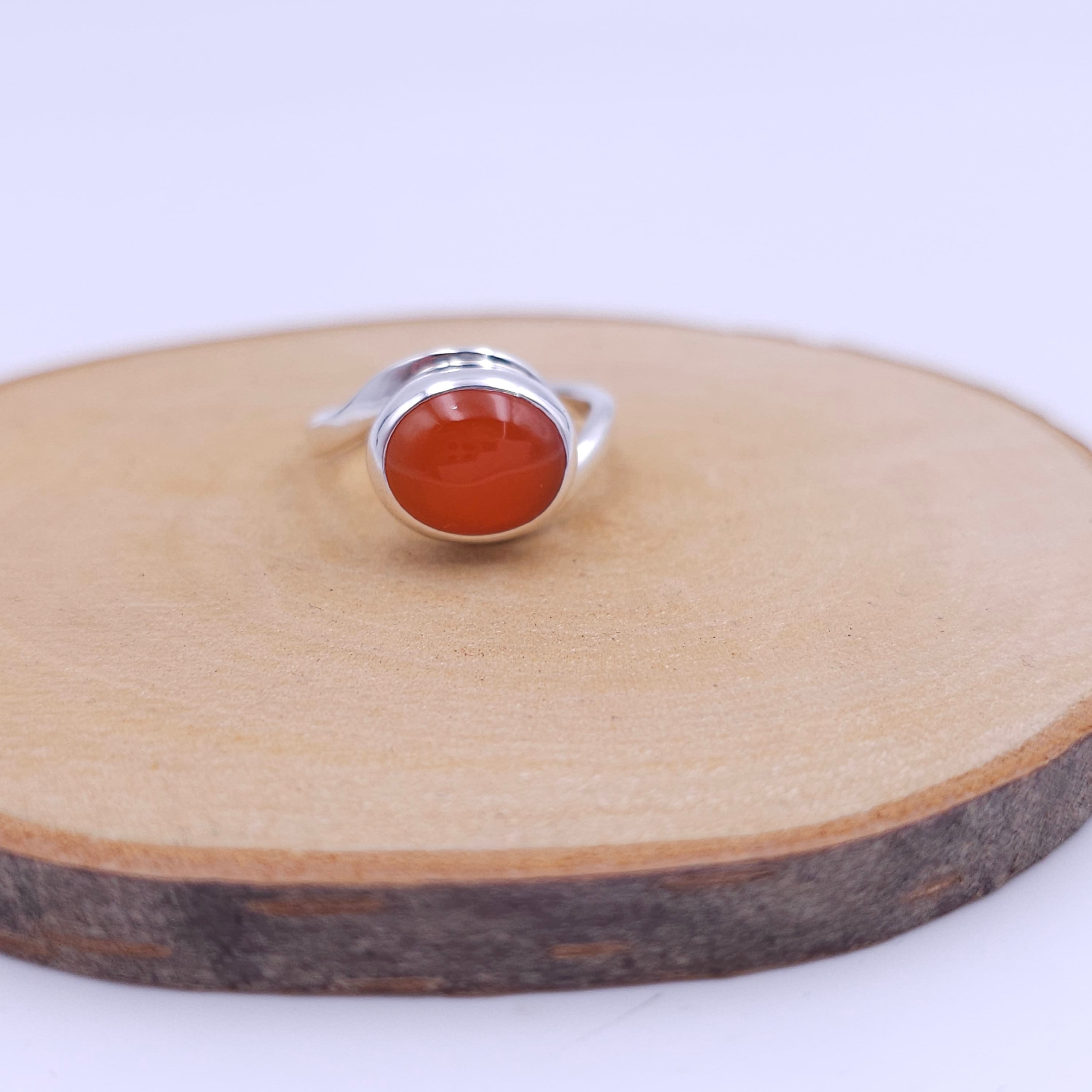 Sterling silver bezel set carnelian ring