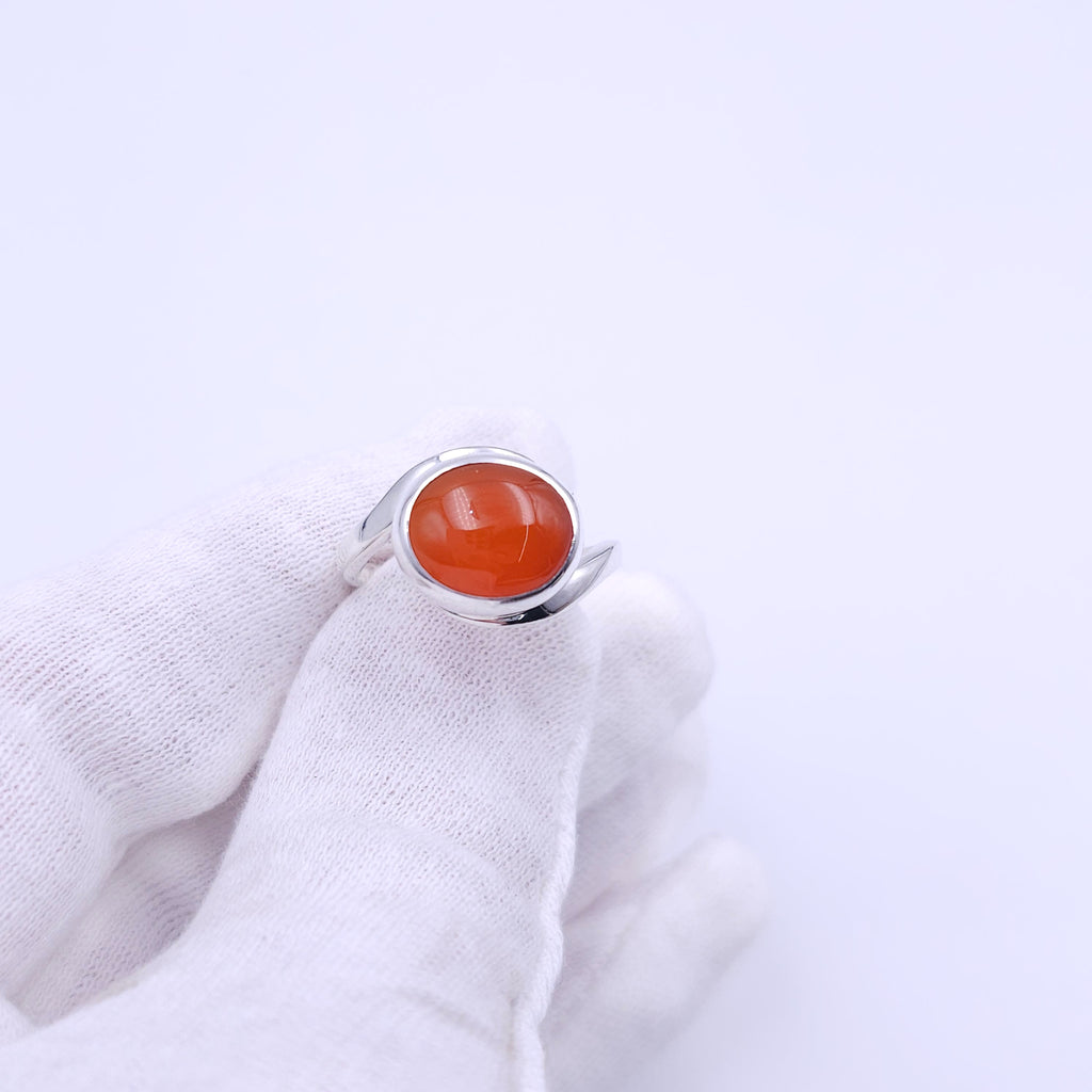 Sterling silver bezel set carnelian ring