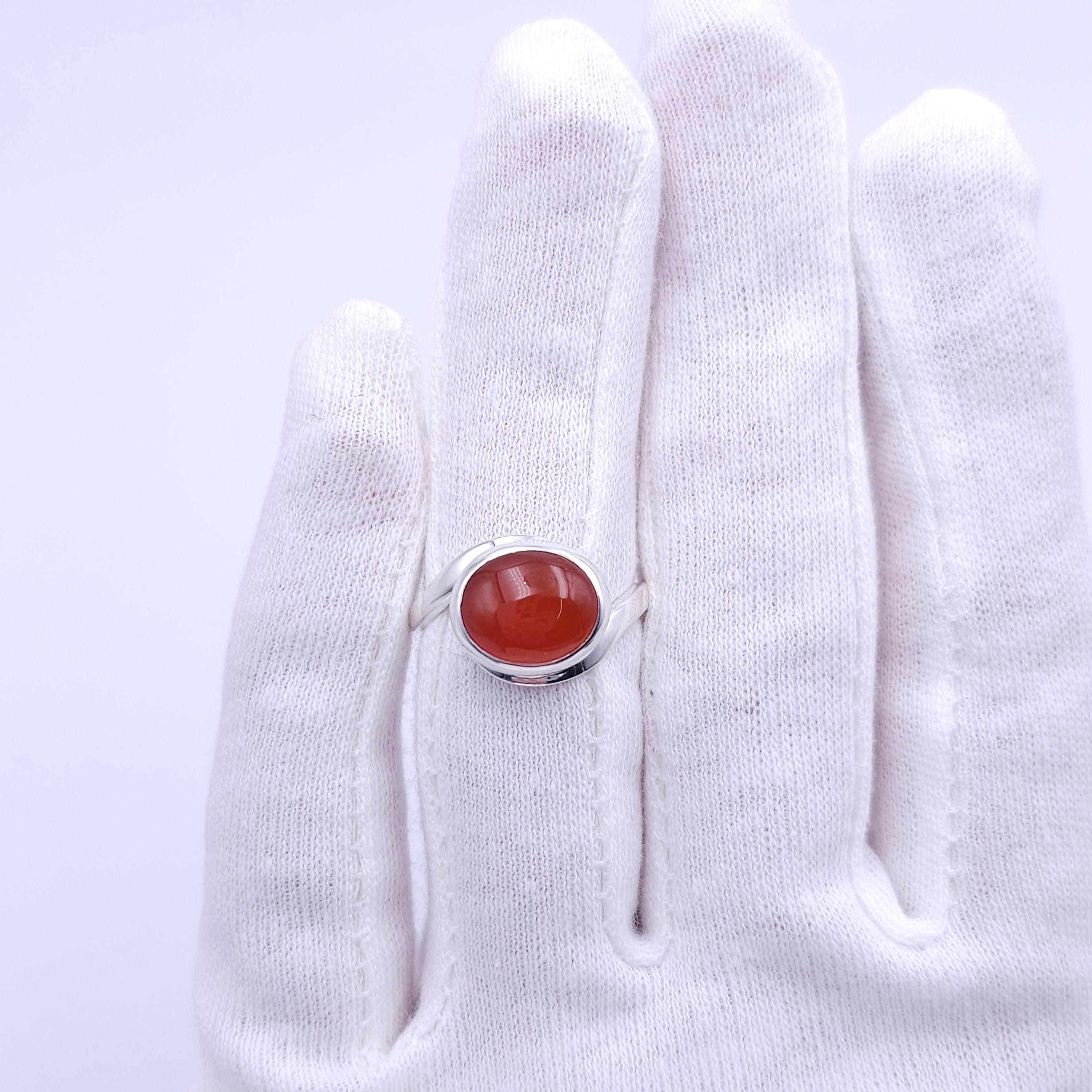 Sterling silver bezel set carnelian ring