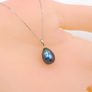 Teardrop shaped Tahitian pearl pendant on 14k white gold chain