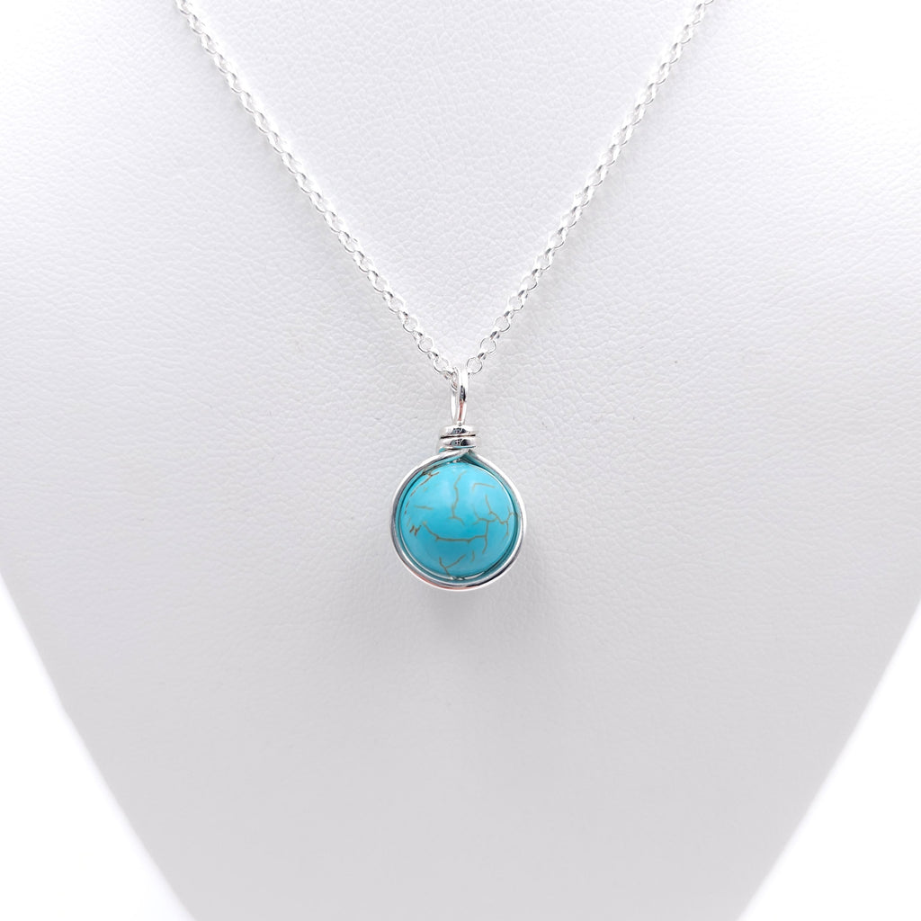 Turquoise bead silver necklace