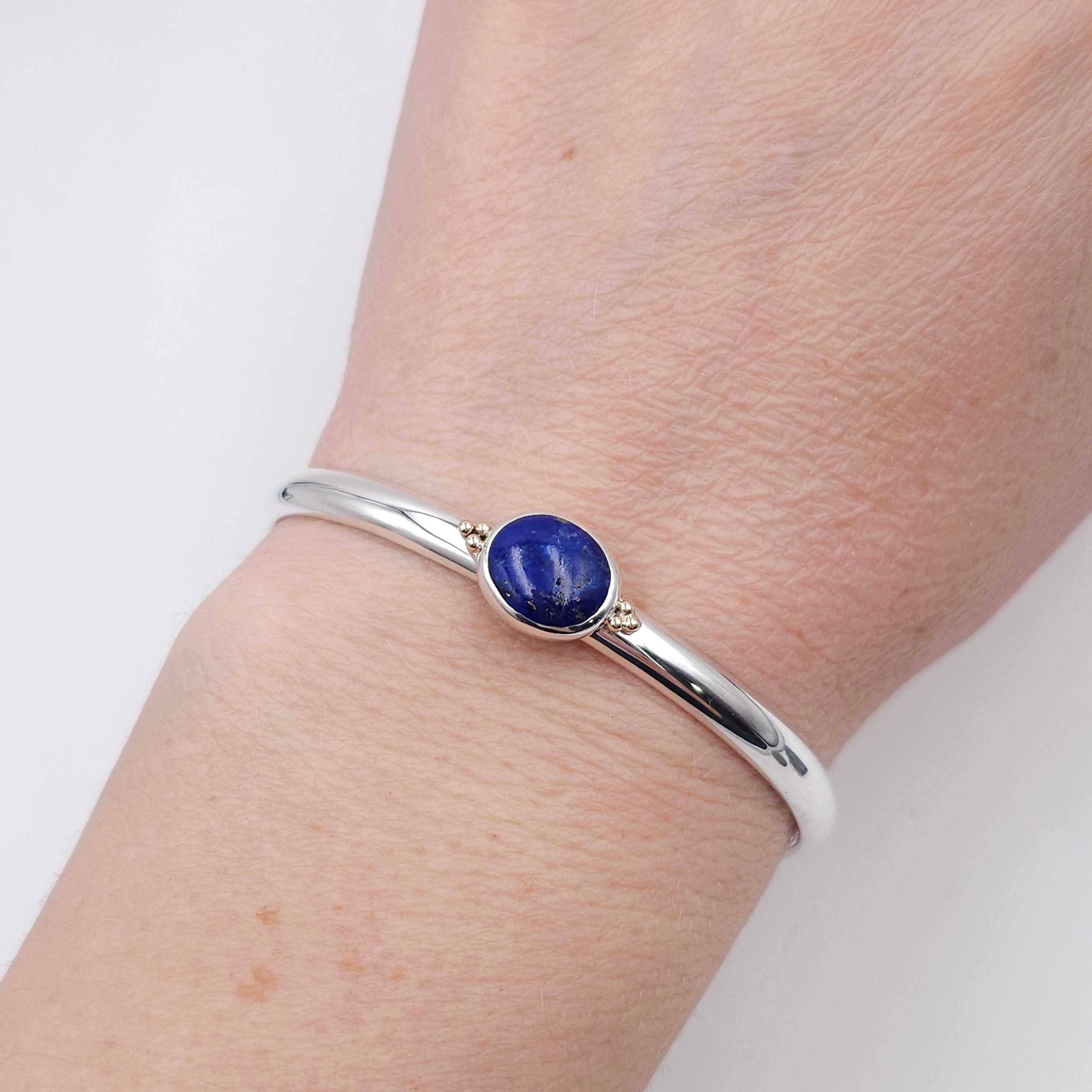 Sterling silver Lapis cuff bracelet with 14k gold accents