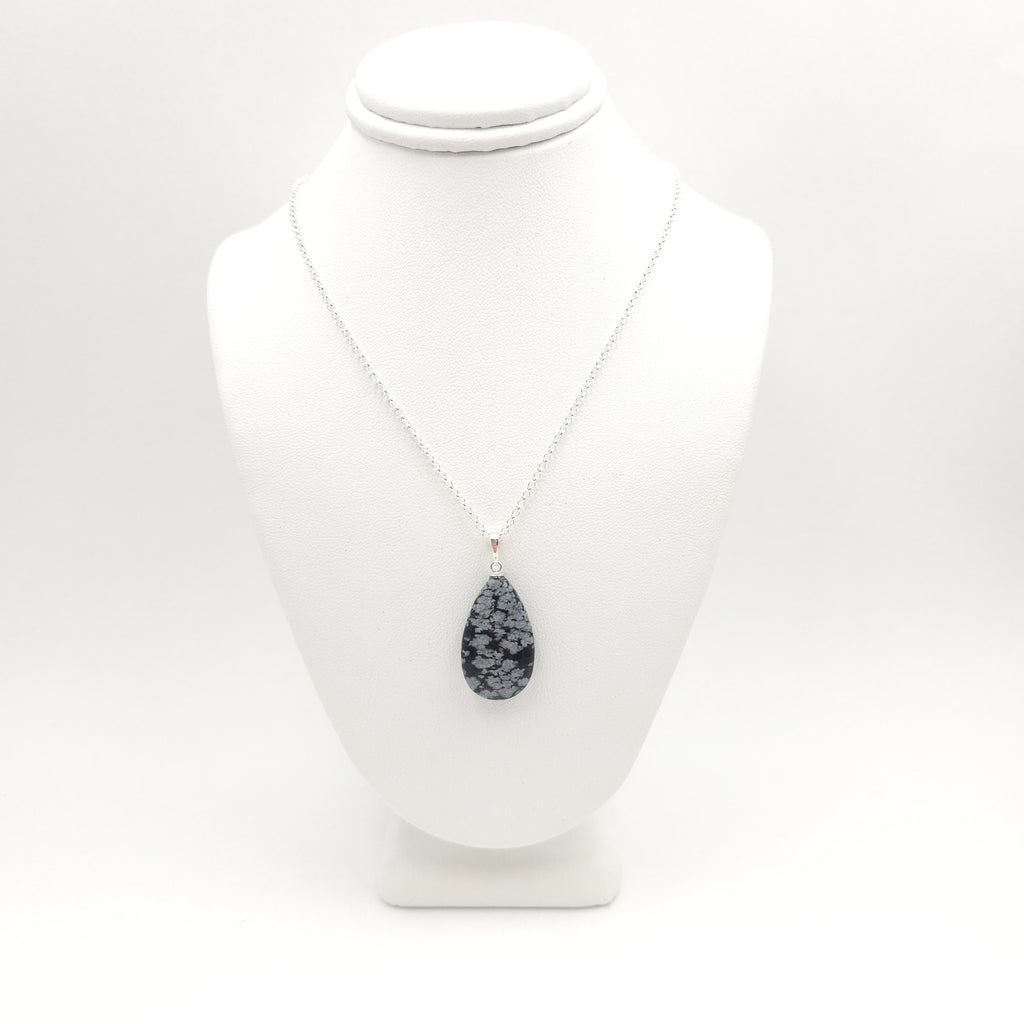 Snowflake obsidian teardrop necklace