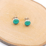 Frosted glass blue-green post earrings