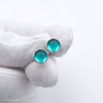 Frosted glass blue-green post earrings