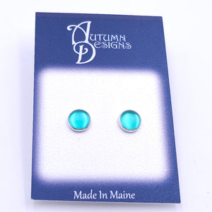 Frosted glass blue-green post earrings