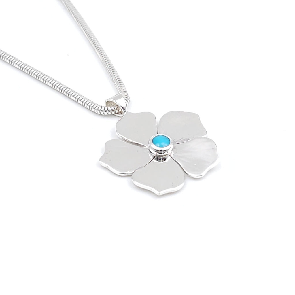 Silver flower necklace with Turquoise