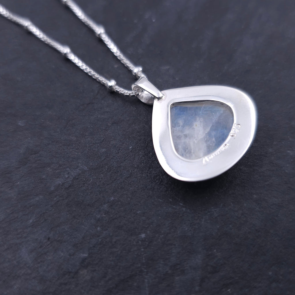 Rainbow moonstone teardrop necklace sterling silver