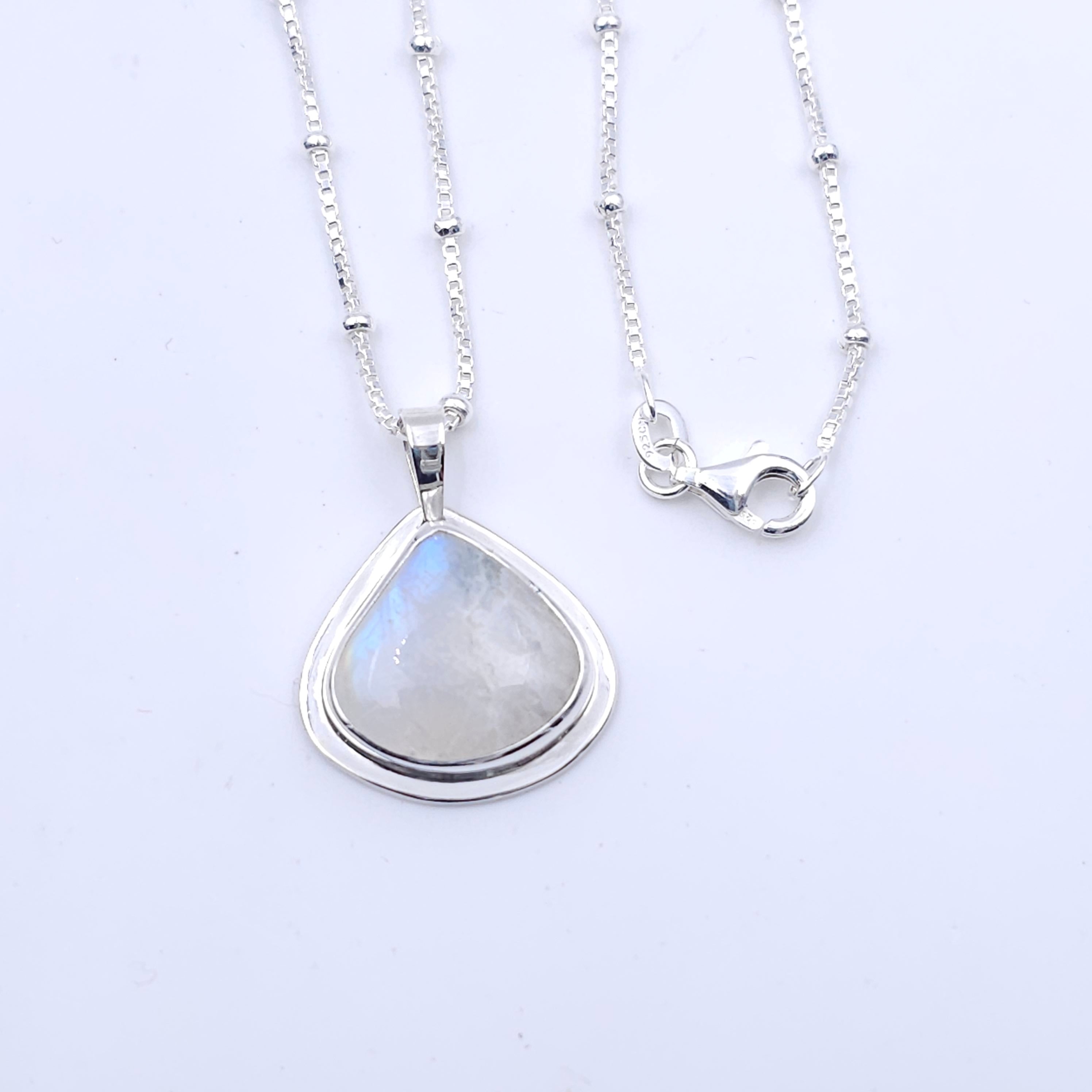 Rainbow moonstone teardrop necklace sterling silver