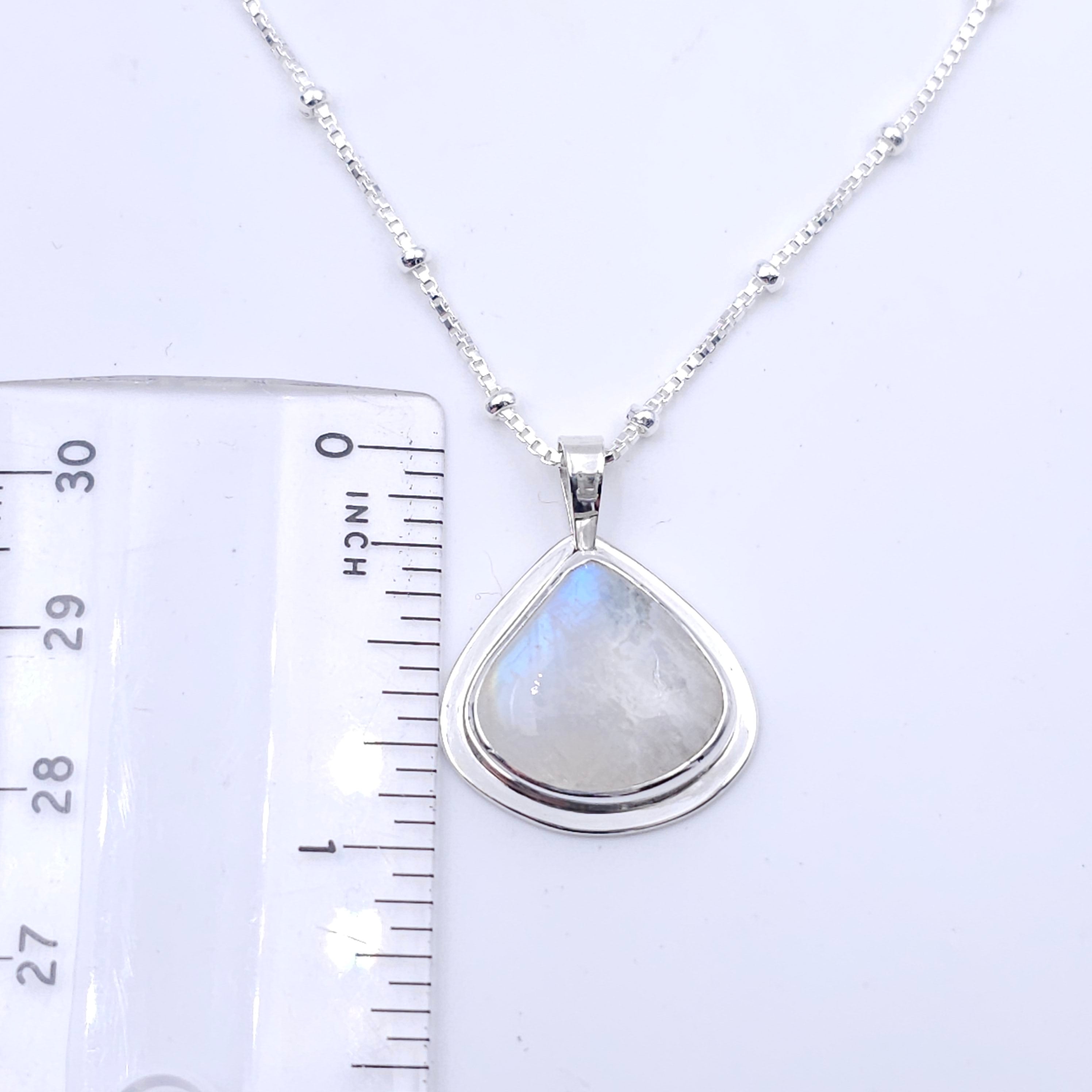 Rainbow moonstone teardrop necklace sterling silver