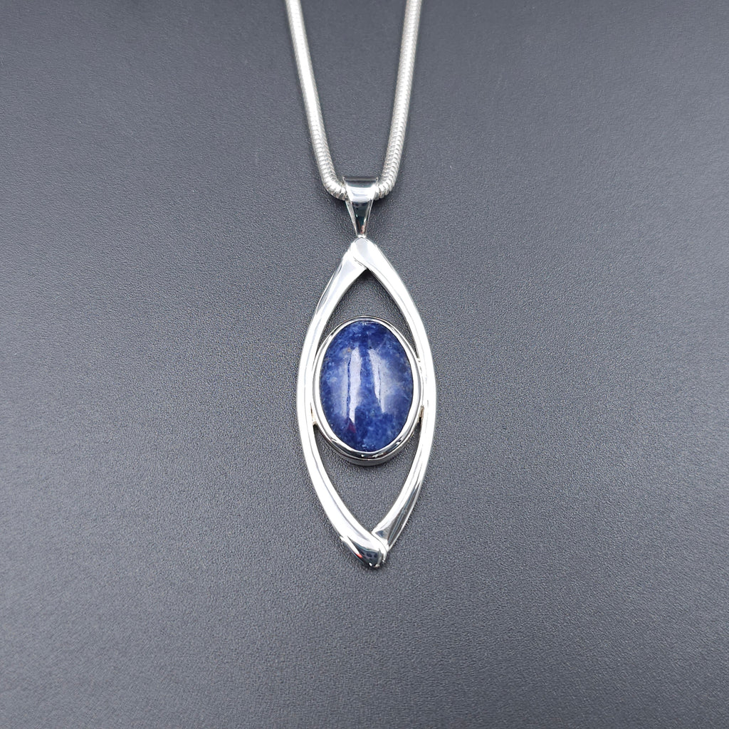 Sodalite and sterling silver bezel set necklace