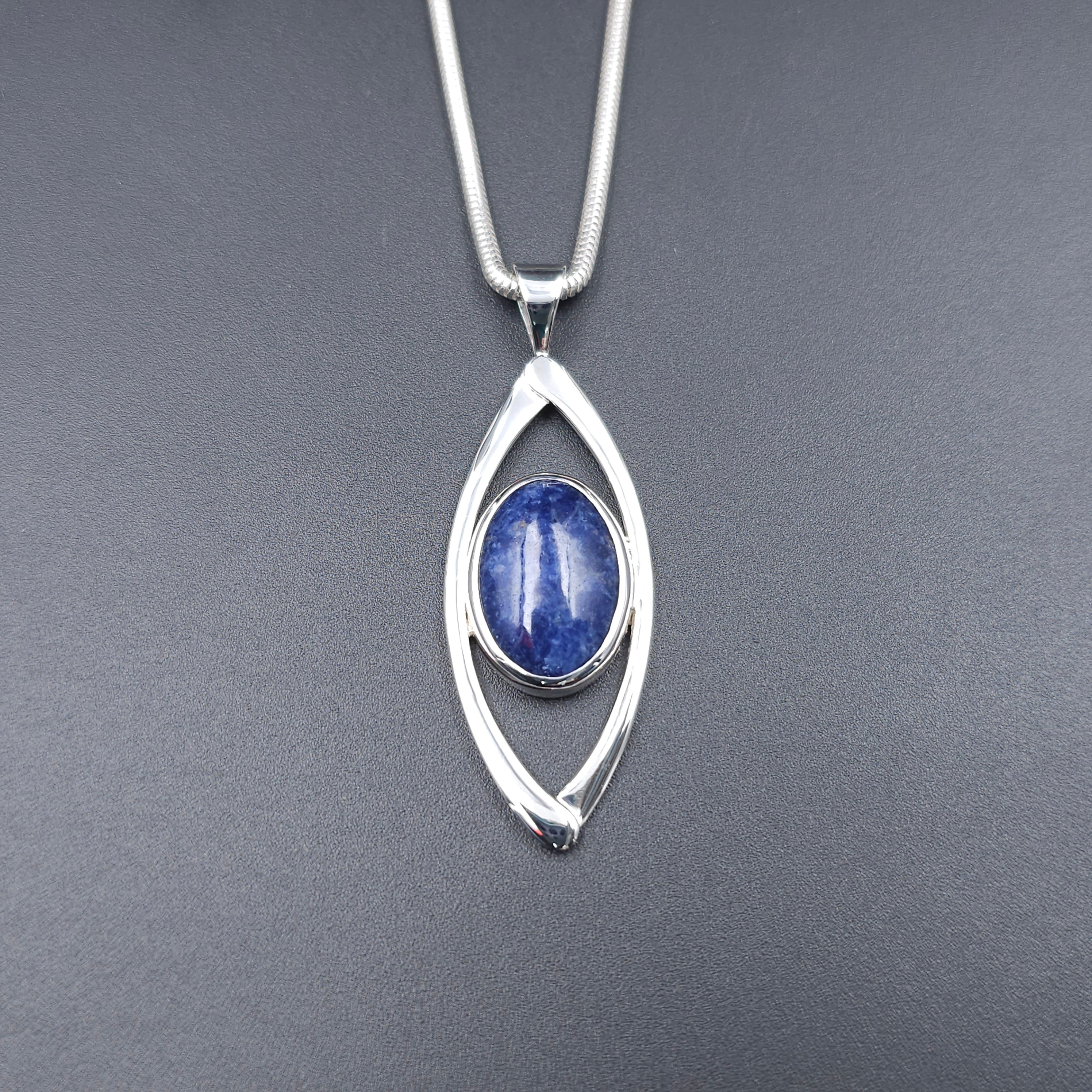 Sodalite and sterling silver bezel set necklace