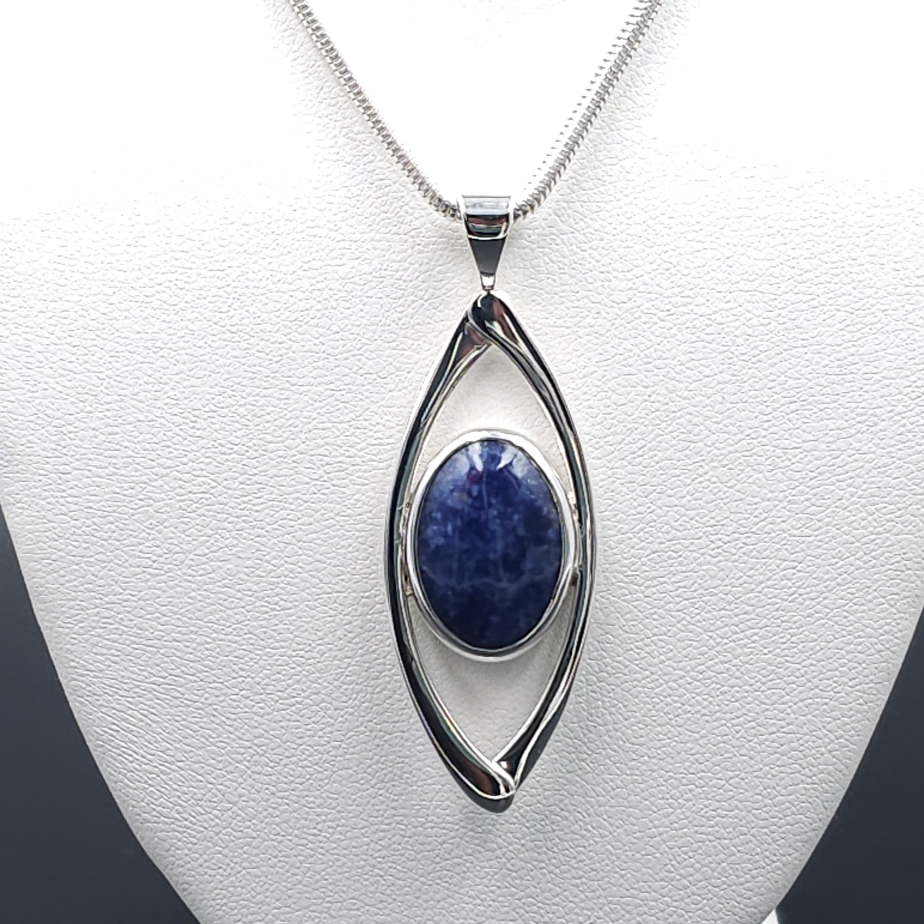 Sodalite and sterling silver bezel set necklace