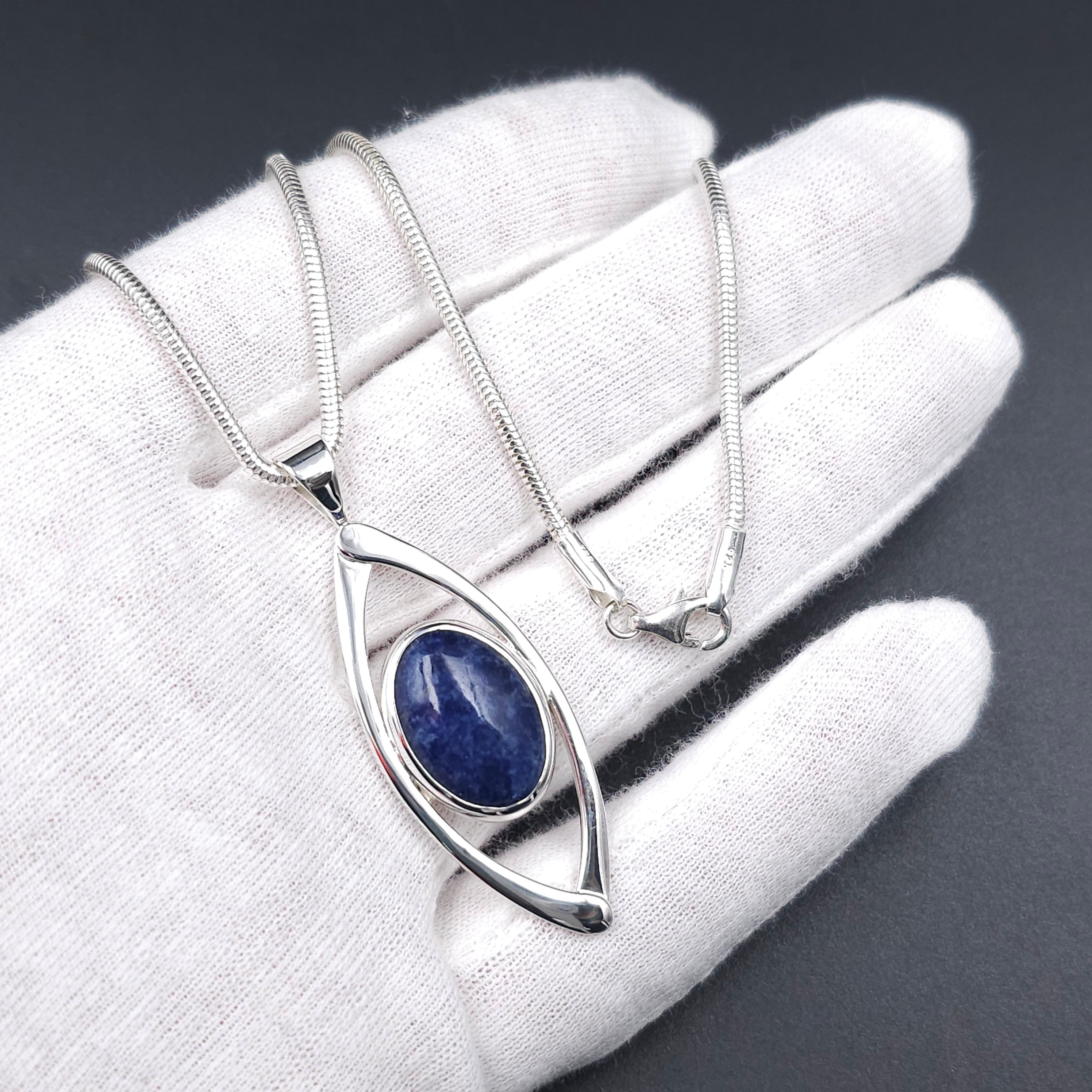 Sodalite and sterling silver bezel set necklace