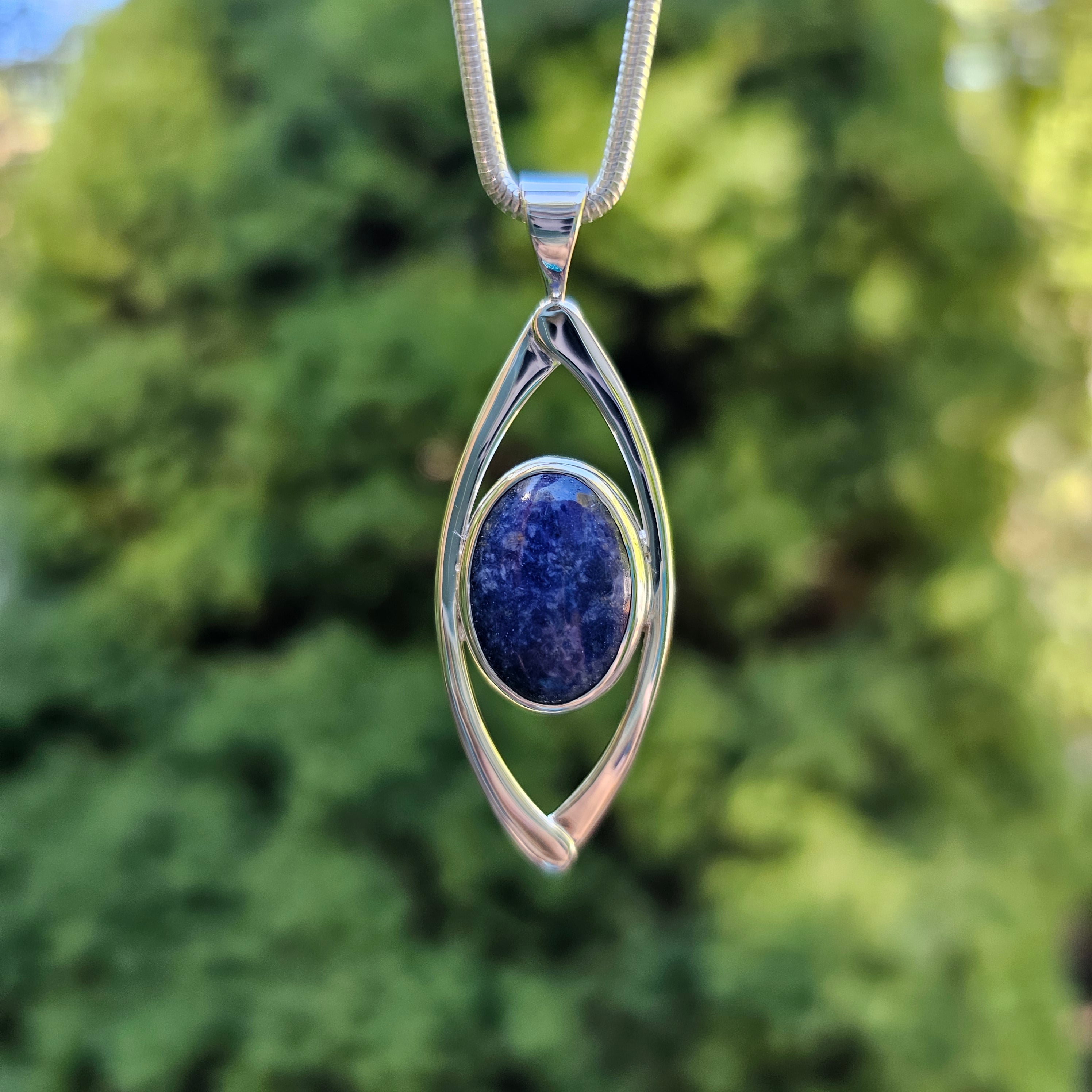 Sodalite and sterling silver bezel set necklace