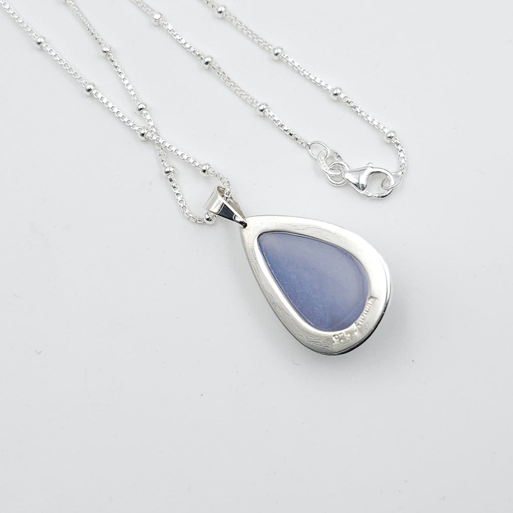 Chalcedony teardrop bezel set sterling silver necklace