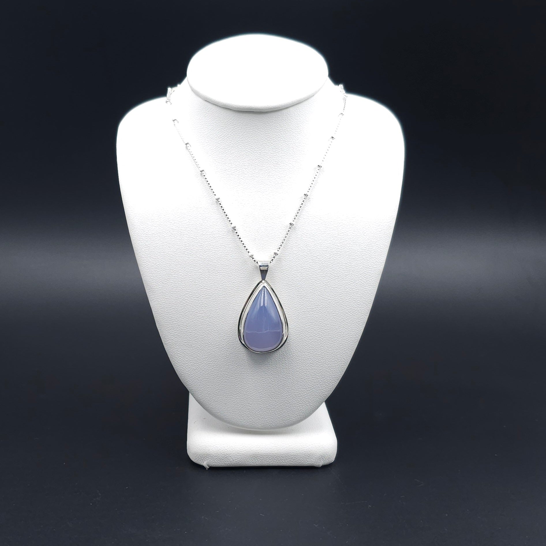 Chalcedony teardrop bezel set sterling silver necklace