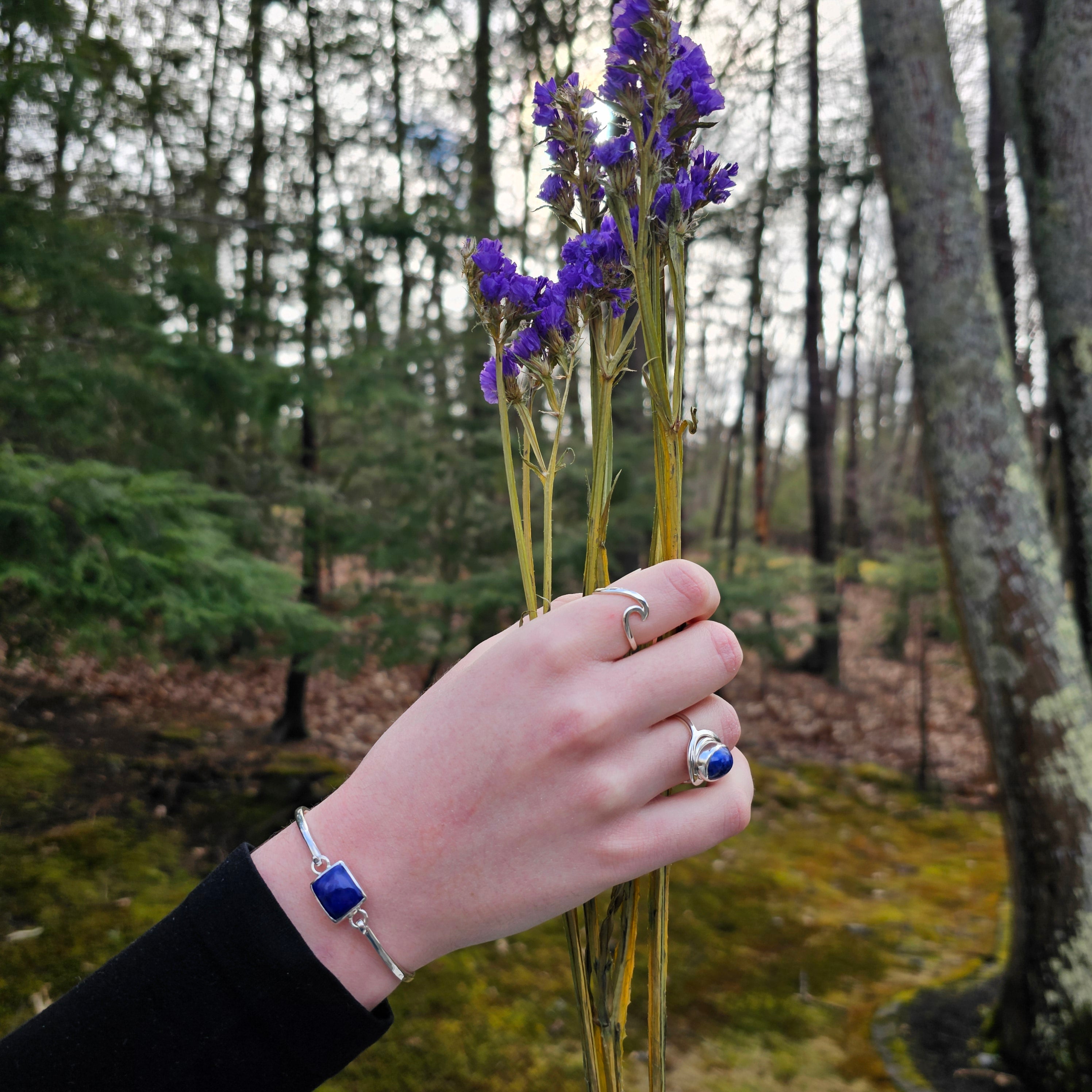 Lapis lazuli hook on style sterling silver bracelet